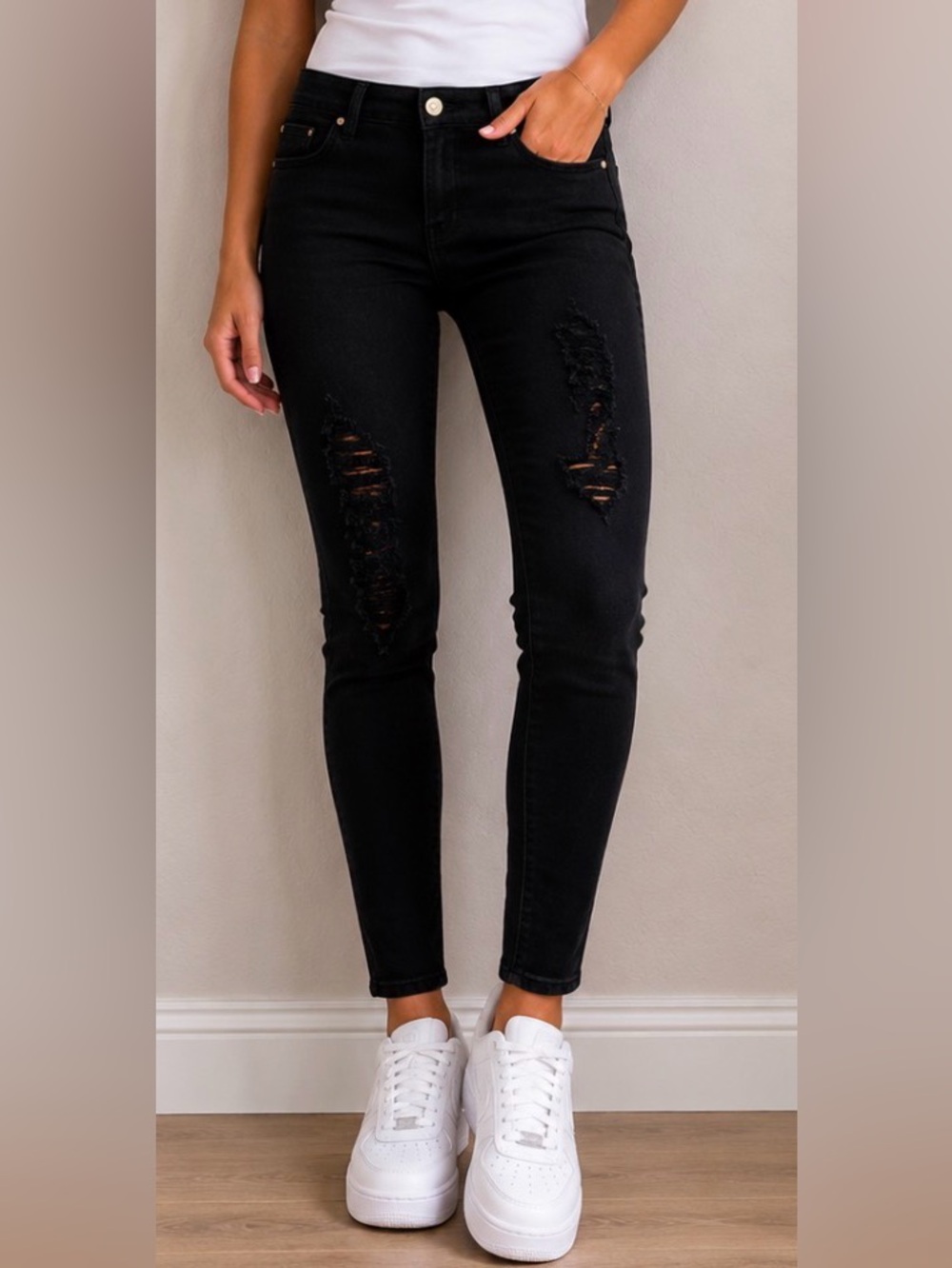 Frame Jeans Denim Black Skinny 24 Le De Jeanne Distressed Vintage Slim Stretchy